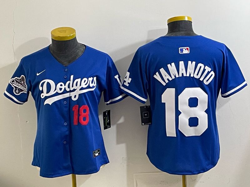 Youth 2025 Los Angeles Dodgers #18 Yamamoto Blue Game Nike MLB Jersey style 0024